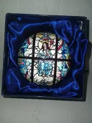 Round Glass Dome Paperweight Shrine of Mary Basilica Stain GlassI llustration