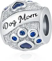 [OutstandLong] Pet Dog Mom Charms for Pandora Bracelets Blue Crystal Paw Print Bead for Mothers Day Gifts Jewelry, Metal, base