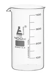 Beaker, 400ml - Tall Form - White Graduations - Borosilicate Glass - Eisco Labs