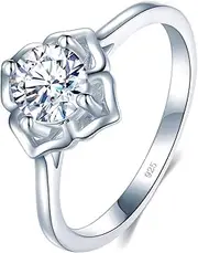 [BORUO] 925 Sterling Silver Ring, Cubic Zirconia CZ Diamond Eternity Engagement Wedding Band Ring Size 4-12