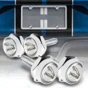 4 PCS For JAGUAR CHROME Car License Plate Frame Black Screw Cap Cover Screw Bolt