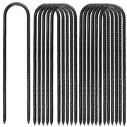 12 Pack 12 Inch U Shaped Rebar Stakes, Black U Rebar Hook, Heavy Duty Trampol...