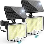 294 LED Split Solar Motion Sensor Outdoor Lights, 2600Lm Solar Flood Lights, IP67 Waterproof Outside Solar Powered Security Spot Lights for Porch Patio Yard Garage Fence Garden, 2 Pack Black