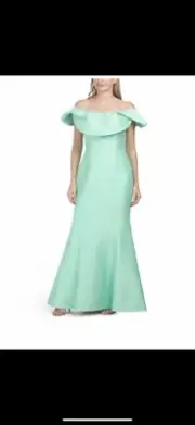 NWT Badgley Mischka Mikado Folded High Neck Mermaid Gown. Spearmint Color. Sz 8