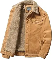 [Qolkmuiy-GJ] Men's Fur Collar Sherpa Fleece Trucker Jackets Winter Cargo Jacket Classic Polar Warm Sherpa Lined Outwear