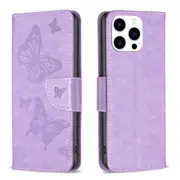 For iPhone 16 Pro Max Case, PU Leather Butterfly Cover, Purple