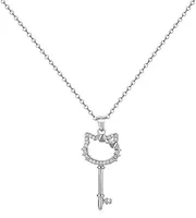 [TotsPals] Cat Key Pendant Necklace - Stylish Silver Chain with Delicate Cat Head Key Design for Animal Lovers, Large, Sterling Silver, No Gemstone