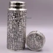 Solid S999 Fine Silver Drinking Cup Hundred Fu Healthy Water Bottle 75g 5.5in H