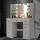 White Dressing Table Set with 7 Drawers and Hollywood Lighted Mirror Vanity Desk