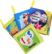Generic 4pcs Soft Cloth Books Washable Crinkle Books with Numbers Animals Ocean Fruit Themes Interactive Squeaky Educational for Boy Girl