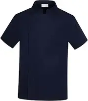 [Tadill] Chef Coat, Men Women Chef Clothing, Short Sleeve Top, Waiter Waitress Apparel, Breathable Executive Chef Jacket Uniform for Food Service, Dark Blue, L