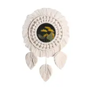 Boho Macrame Leaves Wall Hanging Mirror Handmade Woven Tapestry Decoration for Home