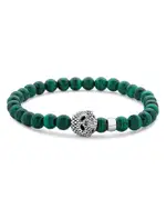 Lagos Men's Sterling Silver Anthem Malachite Bead Skull Stretch Bracelet - Exclusive
