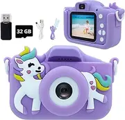 SVZIX Kids' Digital Cameras, Mini Dual Camera Rechargeable Children's Camera Gift, Boys and Grils Aged 3 to 9 Years Old,8 Million HD Video 2 inches Screenfor Outdoor Play /32GB Card (Purple-Horse)