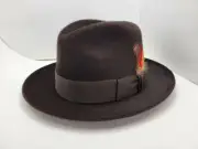 STETSON FIRENZE CHOCOLATE BROWN FELT LONG HAIR SILK FINISH FEDORA MADE IN USA