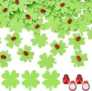 OLYCRAFT 100Pcs Wool Felt Clovers with 100pcs Wood Buttons Set Self-Adhesive Ladybug Clover Leaves Set Felt Clover Lucky Charm Ladybird Craft Ornament for Festival Party Decorations DIY Crafts