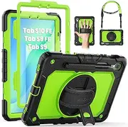 [SEYMAC] Case for Samsung Galaxy Tab S9 Case 11 Inch 2023 (SM-X710/ X716B/ X718U), Heavy Duty Shockproof Protective Case with Screen Protector, Rotating Stand, Hand/Shoulder Strap and Pen Holder, Green