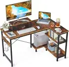 L Shaped Computer Desk with Reversible Storage Shelves, L-Shaped Corner Desk wit