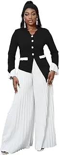 [HuiSiFang] Womens Suits 2 Piece Set Business Elegant Long Sleeve Blazer Dressy Chiffon Wide Leg Pants