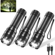 3Pack Rechargeable Flashlights, Tactical Flashlights High Lumens, Super Bright.
