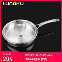 在飛比找Yahoo!奇摩拍賣優惠-平底鍋加厚304不銹鋼平底鍋煎鍋無涂層家用煎牛排雞蛋餅電磁爐