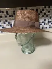 Brixton Joanna Women's Wide Brim Boho Straw Sun Hat Lilac Brownish Size S