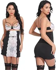 [JINZIJINYU] Sexy Lingerie Women Sexy and Tempting Lace Low Cut Jacquard Women Split Suspender Skirt Sexy Suit Tights