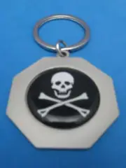 SKULL & CROSSBONES OCTAGON KEYRING SATIN NICKEL KEY RING CHAIN #222