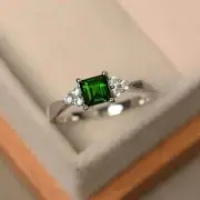 1.75CT Princess Cut Real Emerald Women Engagement Jewelry Ring 14K White Gold FN