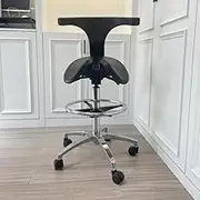 Heavy-Duty Ergonomic Saddle Stool with Back Support & Foot Ring – Adjustable Seat for Barbers, Surgeons, Office Workers – Breathable Cushion (Seat Height 54-74cm)