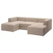 JÄTTEBO 3,5-seat mod sofa w chaise longues, armrests/Samsala grey-beige