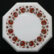12" Marble Corner Side Table Top Semi Precious Stones Pietra Dura Inlay Handmade