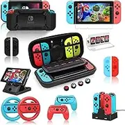 Dohiis Carrying Case for Nintendo Switch, 18 in 1 Accessories Kit for Nintendo Switch, Accessories Kit for Nintendo Display Protection Case, Game Base Load Case, J-Wheel Leather Cap