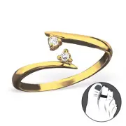 TJS 925 Sterling Silver Toe Ring Converge CZ Adjustable Jewellery Gold Plated