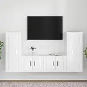 TV Cabinet Set White, Engineered Wood, Media Stands for Living Room Entertainment, Modern Television Furniture with Storage, Bedroom Shelves & Wall Mounted Cabinets