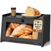 Large Bread Box for Kitchen Countertop: Black Wood Bread Storage Bin with Cle...