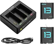 TELESIN Hero13 Triple Battery Charger Kit for GoPro HERO13 Black, 2-Pack Battery + Triple Charge Case with Type-C Charging Cord for Go Pro HERO13 Original Batteries Accessories