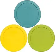 [Pyrex] 7201-PC 4 Cup (1) Turquoise (1) Edamame Green (1) Meyer Yellow Round Plastic Lids - 3 Pack