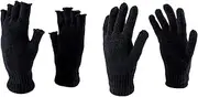 [Generic] 2pk Gloves & Fingerless Glove Set Mens Heat Control Thermal Lined Chenille Black