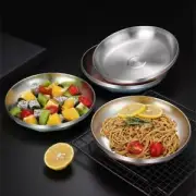 Double-Walled 304 Stainless Steel Plate Barbecue Dish Round Pasta Serving Plate^