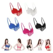 Women's Belly Dance Costume Sequin Bras Tassel Fringe Top Party Festival Club