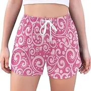 [GuoChe] Running Shorts Women Valentine's Day Love Floral Pink Quick Dry Shorts Women Polyester Athletic Shorts Elastic for
