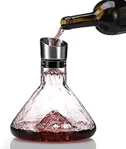 Iceberg Wine Decanter,Red Wine Carafe with Built-in-Aerator,Wine Aerator,Wine Gifts for Christmas,Stainless Steel Pourer Lid,Filter,100% Hand Blown Lead-free Crystal Glass