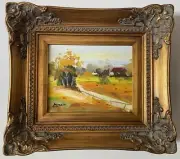 Original Impressionist Oil Painting - Colorful Countryside- Ornate Gold Frame