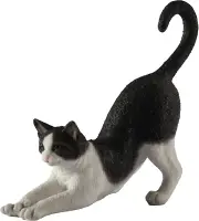 4 7/8 Inch Black and White Cat Stretching Resin Hand Painted Figurine
