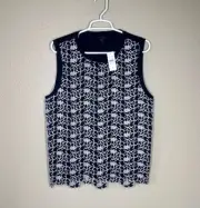 Ann Taylor Lace Front Overlay Top Women’s sz L Navy/White Sleeveless Lined Shirt