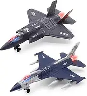 Dollox Metal Army Fighter Jets Model Airplane Toys with Light and Sound, Pull-back Alloy Airplane Toy Set Military Fighter Aircraft Flying Toys Diecast Jet Plane Models for Kids Birthday Gifts, 2 Pack