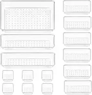 Vtopmart 15 PCS Clear Plastic Drawer Organizers Set, 4-Size Versatile Bathroom and Desk Drawer Organiser Trays for Makeup, Jewelries, Office, Kitchen Utensils and Home storage & organisation