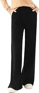 [Zadaos] Women's Wool Wide Leg Pants Elastic Waist 100% Merino Wool Knitted Soft Straight Leg Trousers