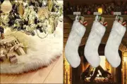 48 Inch Faux Fur Christmas Tree Skirt with 3 Pack 18 Inch Snowy White Stockings